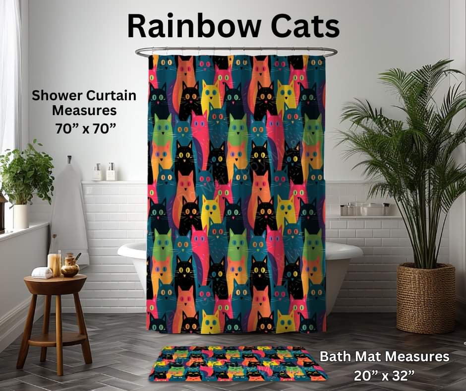 Rainbow Cats Custom Shower Curtain and/or Bath Mat