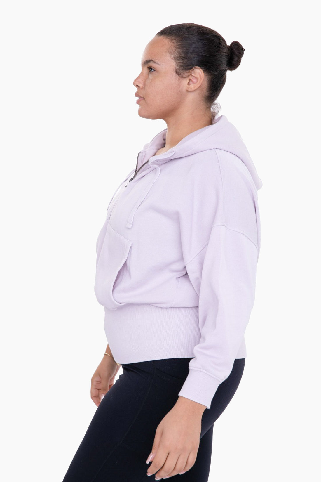 CURVY Fleece Hoodie Jacket with Tapered Sleeves - Lilac